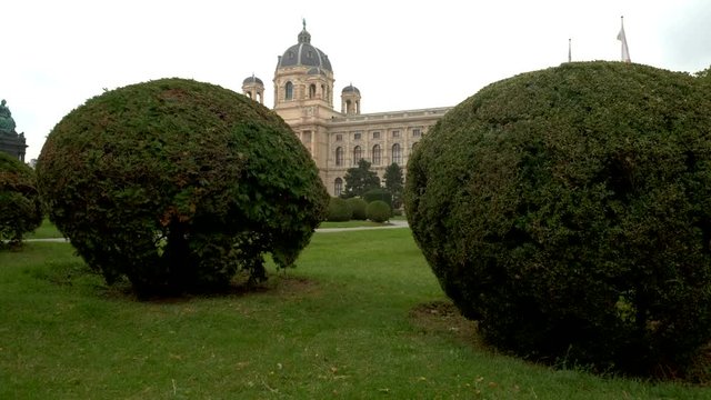 Descending jib style shot to bushes in Maria-Theresien-Platz