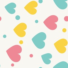 Seamless hearts and dots pattern with light background. Vector repeating texture.