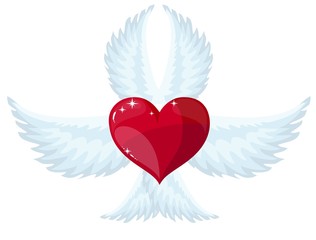 wings and heart, vector logo or sign.