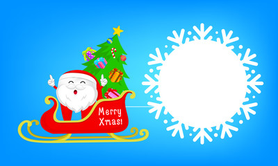 Cute cartoon tooth characters Santa  Claus with sleigh.  Circle Christmas frame. Merry Christmas concept, illustration.