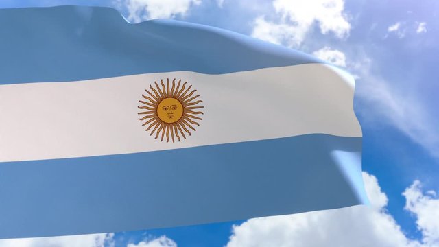 3D rendering of Argentina flag waving on blue sky background with Alpha channel can change background later, Independence Day is 9 July