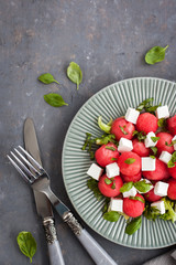 Fresh delicious salad with watermelon and feta cheese