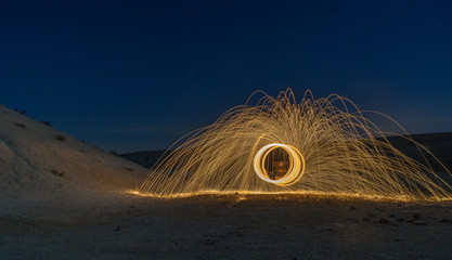 Light painting in desert