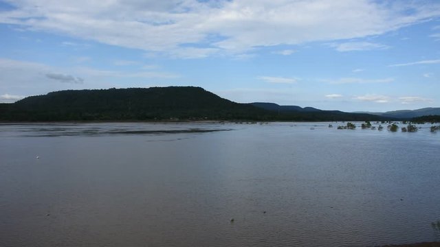 View landscape Mun River Mouth, the point where the Mun river and Mekong river join in Amphoe Khong Chiam in Ubon Ratchathani, Thailand