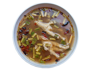 Chicken legs soup  hot and sour soup.