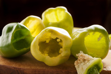 Green fresh bell peppers prepared for stuffing