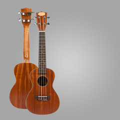 Fototapeta premium Part of an Acoustic guitar with a shadow on a gray background