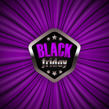 Black friday 2017 label with ribbons, bow on background for design, promotion, poster, flyer, web, card, invitation. Holiday sticker, badge with discount, super sale. Illustration EPS 10
