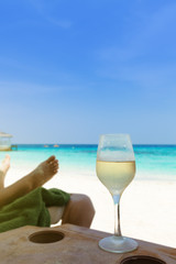 Glass with cold white wine