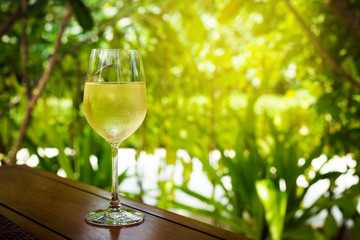 Glass with cold white wine