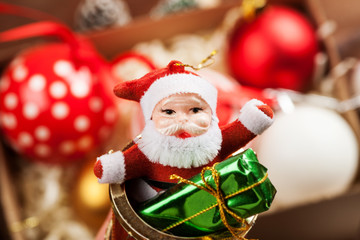 Set of different christmas decorations closeup shot