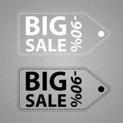 Black and white big sale tags. Vector label on gray background