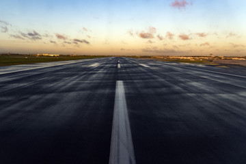 paris airport landing track at sunrise