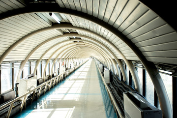 Walkway structure of roof curve in the sunny day
