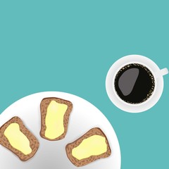  cup of coffee with sandwiches on a blue background a morning breakfast