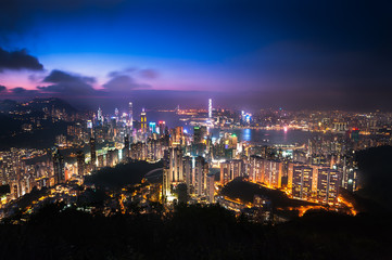 Illuminated Hong Kong cityscape as seen from Jardine's Lookout, Hong Kong Island