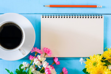 good morning notebook and coffee