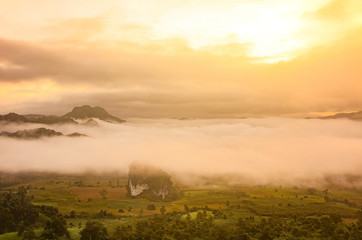 Landscape view at sunrise of Phu Lang Ka