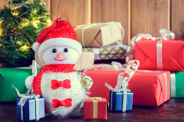 gifts and toys on wooden boards