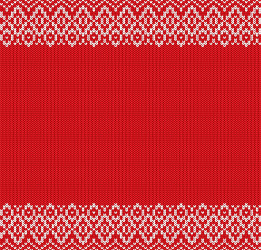 Knit geometric ornament design with empty space for text. Christmas seamless pattern.