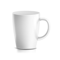 White Mug Vector. 3D Realistic Ceramic Coffee, Tea Cup Isolated On White. Classic Home Cup Mock Up With Handle Illustration.