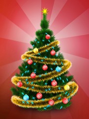 3d dark green Christmas tree over red