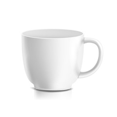 White Mug Vector. 3D Realistic Ceramic Coffee, Tea Cup Isolated On White. Classic Office Cup Mock Up With Handle Illustration. Good For Business Branding, Corporate Identity