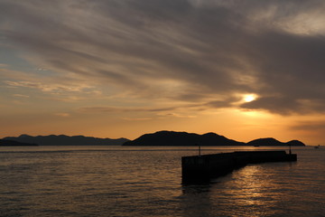 Naklejka na ściany i meble Evening view of the Seto Inland Sea