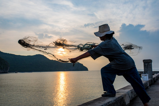 Thai Local Fishing Man In Klong Warn Prachuap Khiri Khan Southern Of Thailand