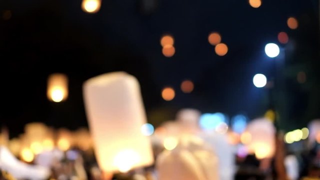 Thousand of sky lanterns release at Loi Krathong celebration during Yee Peng Festival in Chiangmai Mae. Blurred video