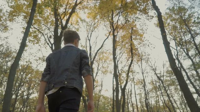 Child walks in the autumn forest