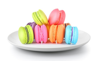 macaroons in a plate isolated on a white background