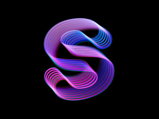 3D letter S logo. Modern technology digital logotype design. Letter S consisting of pink glowing curves. Good logo for information technology, science, energy companies. Eps 10, vector illustration.