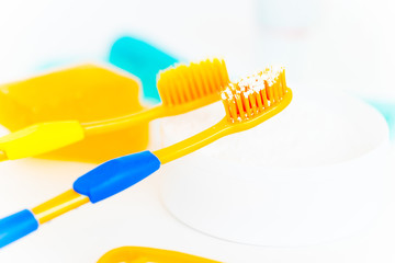 Toothbrushes on a white background