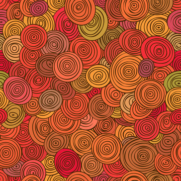 Seamless Abstract Red Pattern Of Striped Circles In Circles.