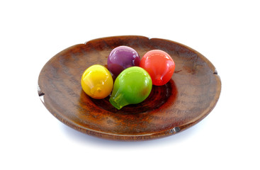 deletable imitation fruits on white background