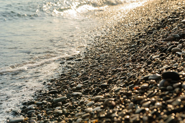 Coastline of Black Sea on sunset in Abkhazia