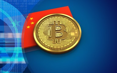 3d bitcoin china flag