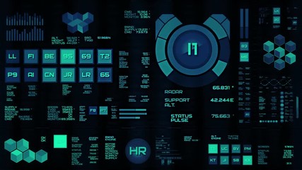 Glowing blue futuristic interface/Digital screen/Detailed abstract background. Blinking and switching indicators of command center computer,processing data, AI. - Powered by Adobe