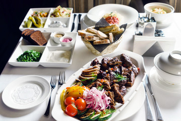 Christmas table with different dishes