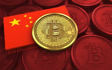 3d bitcoin china flag