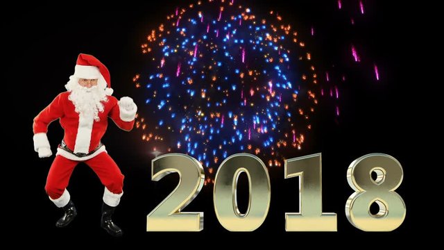 Santa Claus Dancing, 2018 text with fireworks