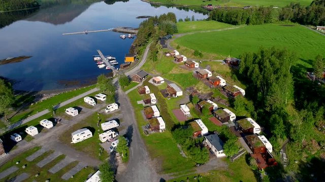 Beautiful Nature Norway Aerial view of the campsite to relax.