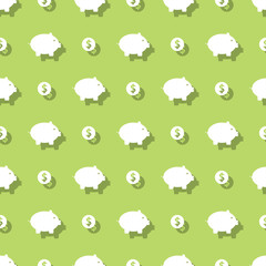Piggy Bank And Dollar Coin Savings Seamless Pattern