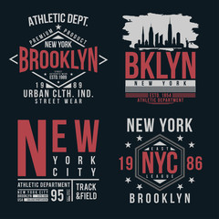 Obraz premium New York, Brooklyn typography for t-shirt print. Vintage badge set for t shirt print