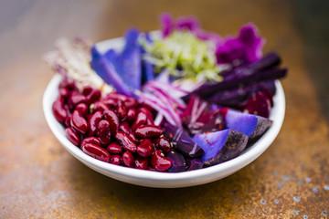 Delicious and healthy salad with colorful vegetables. Rainbow food. 
