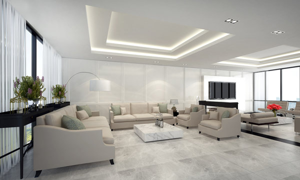 The luxury living room interior design and white pattern wall