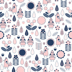 Seamless pattern with cute chicken