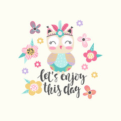 Cute owl and inscription