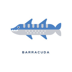 Barracuda, sea carnivorous fish geometric flat style design vector Illustration